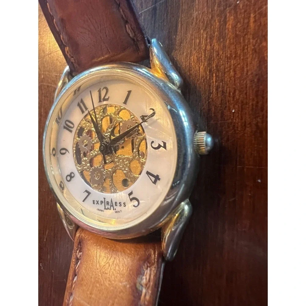 Watch Skeleton Dial Vintage‎ Y2K Leather Steampunk Dark Academia NEEDS Battery